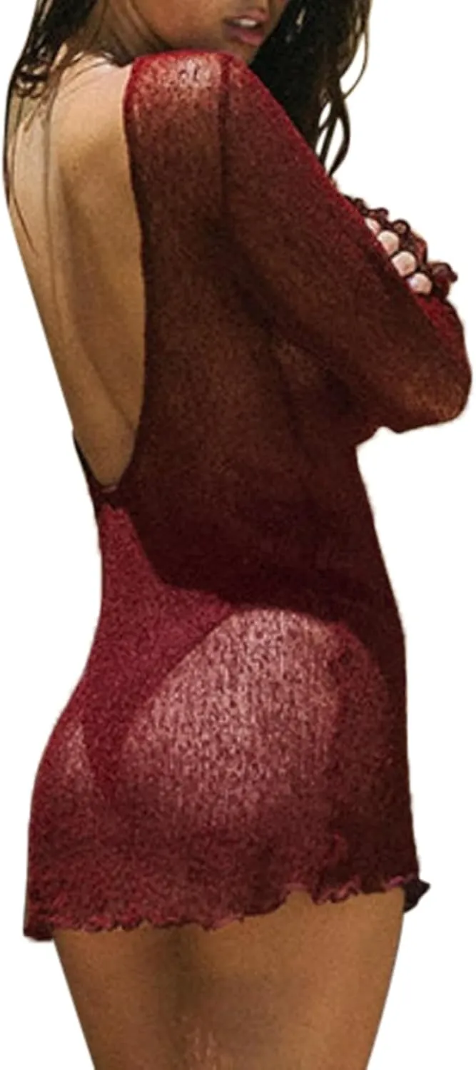 Sexy Beach Relaxed Backless Sheer Mesh Bikini Swimwear Cover Up 1 Piece