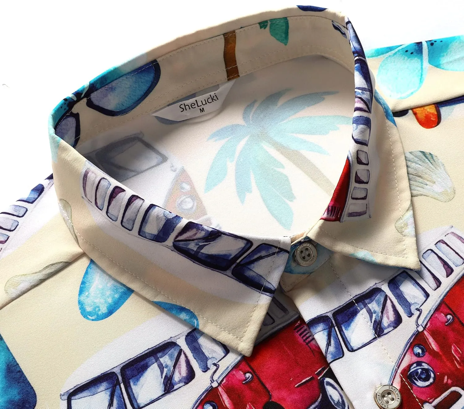 SheLucki Hawaiian Shirt for Men, Unisex Summer Beach Casual Short Sleeve Button Down Shirts, Printed Palmshadow Clothing
