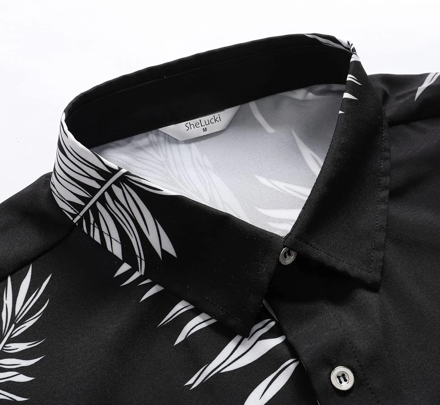 SheLucki Hawaiian Shirt for Men, Unisex Summer Beach Casual Short Sleeve Button Down Shirts, Printed Palmshadow Clothing