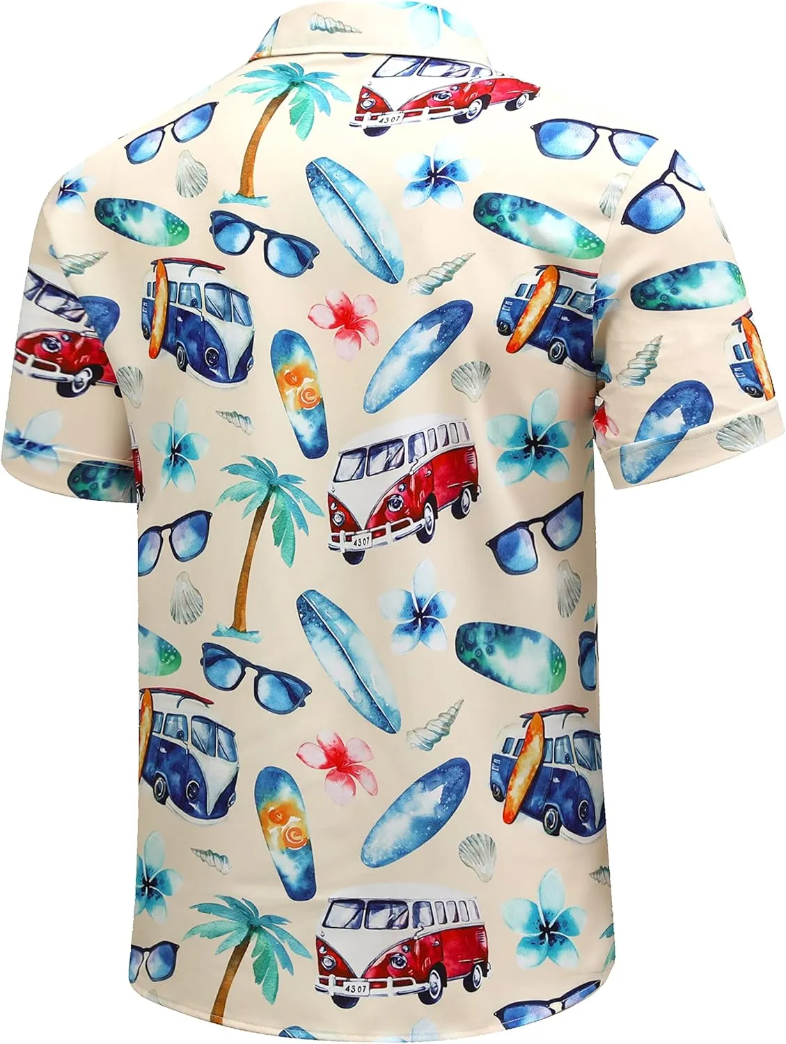 SheLucki Hawaiian Shirt for Men, Unisex Summer Beach Casual Short Sleeve Button Down Shirts, Printed Palmshadow Clothing
