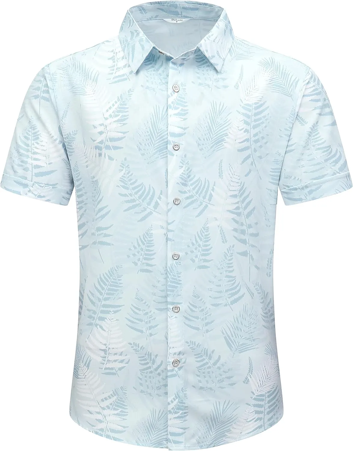 SheLucki Hawaiian Shirt for Men, Unisex Summer Beach Casual Short Sleeve Button Down Shirts, Printed Palmshadow Clothing