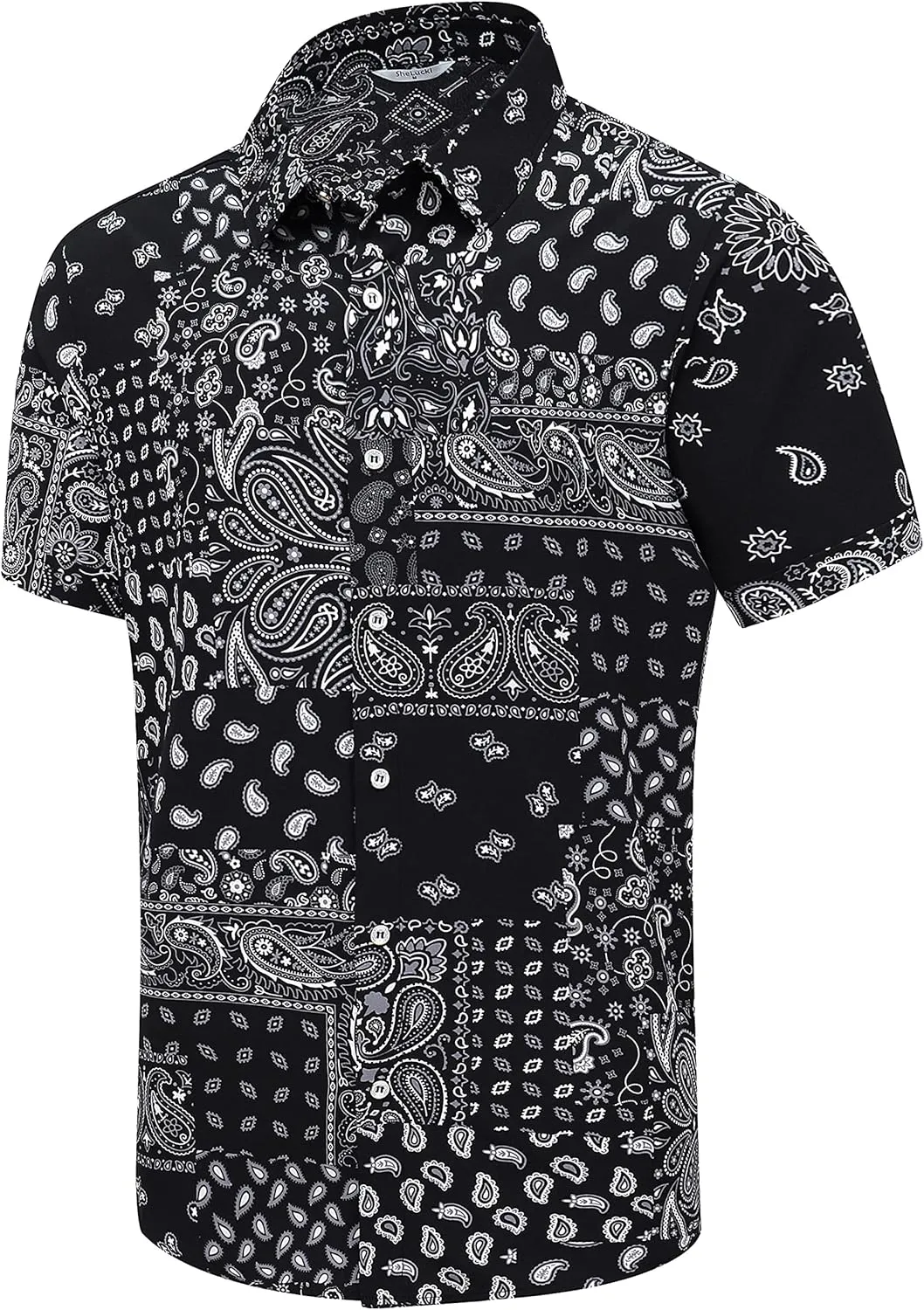SheLucki Hawaiian Shirt for Men, Unisex Summer Beach Casual Short Sleeve Button Down Shirts, Printed Palmshadow Clothing