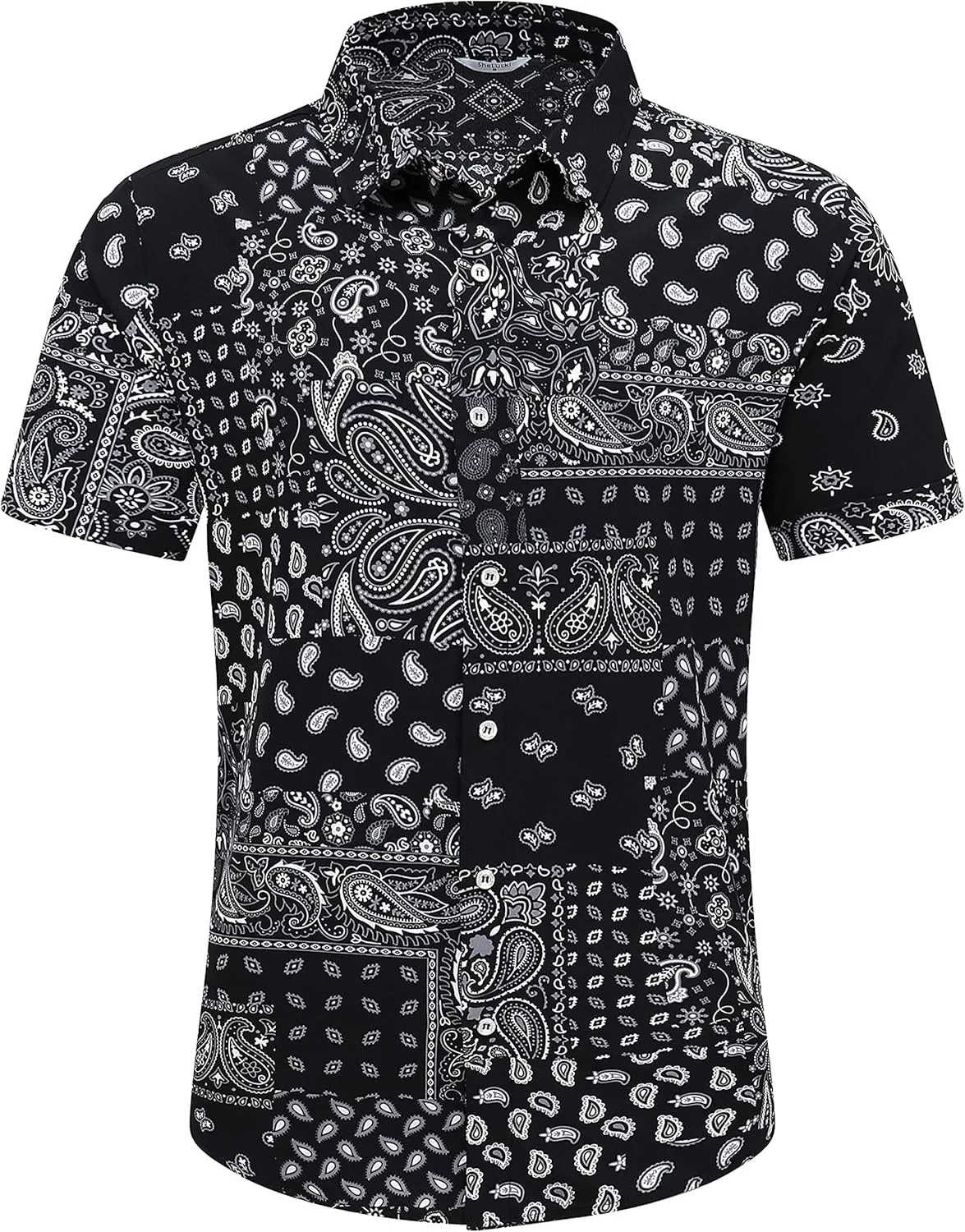 SheLucki Hawaiian Shirt for Men, Unisex Summer Beach Casual Short Sleeve Button Down Shirts, Printed Palmshadow Clothing