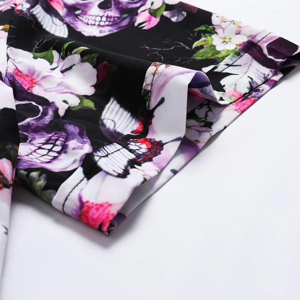 SheLucki Hawaiian Shirt for Men, Unisex Summer Beach Casual Short Sleeve Button Down Shirts, Printed Palmshadow Clothing