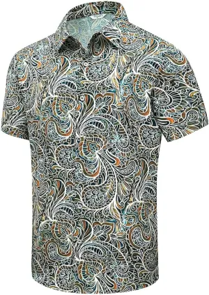 SheLucki Hawaiian Shirt for Men, Unisex Summer Beach Casual Short Sleeve Button Down Shirts, Printed Palmshadow Clothing