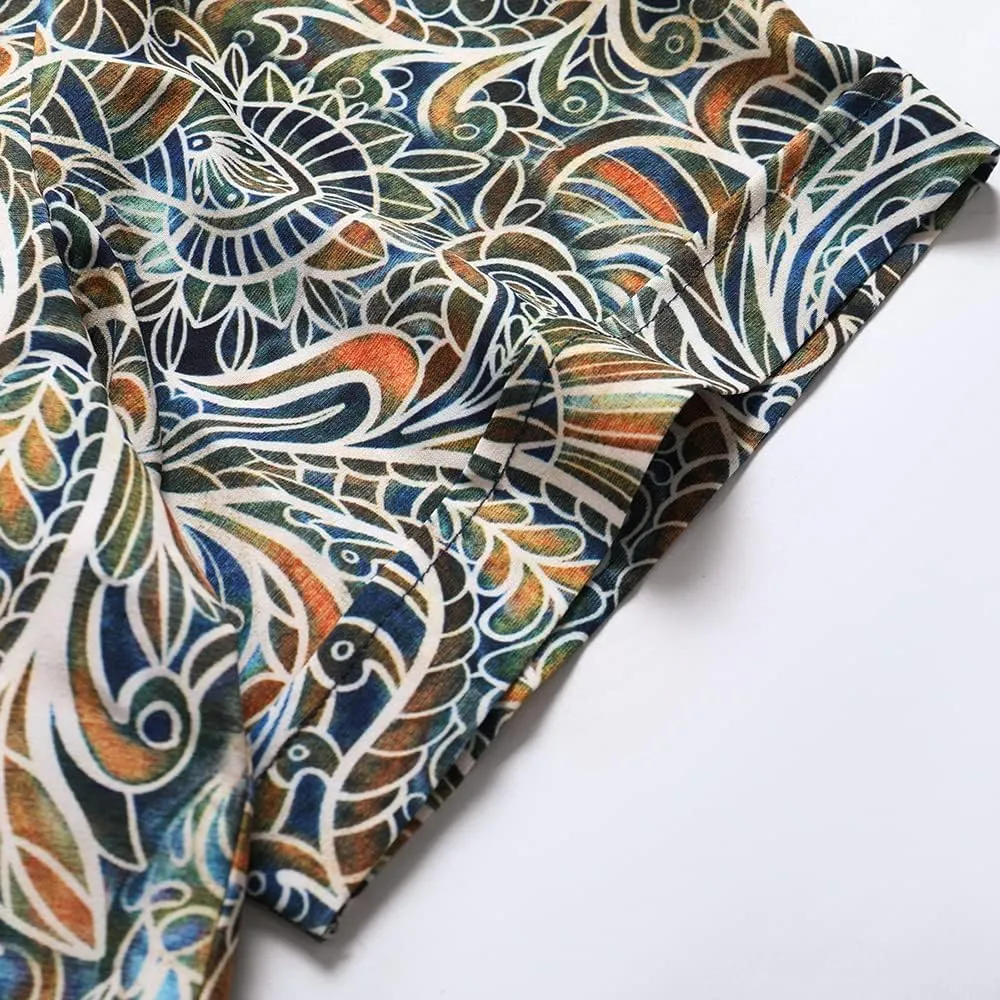SheLucki Hawaiian Shirt for Men, Unisex Summer Beach Casual Short Sleeve Button Down Shirts, Printed Palmshadow Clothing