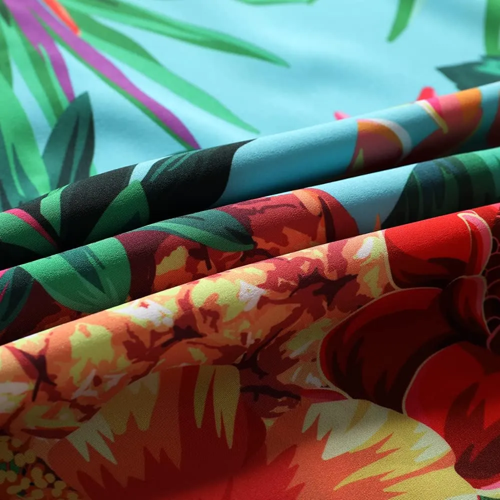 SheLucki Hawaiian Shirt for Men, Unisex Summer Beach Casual Short Sleeve Button Down Shirts, Printed Palmshadow Clothing