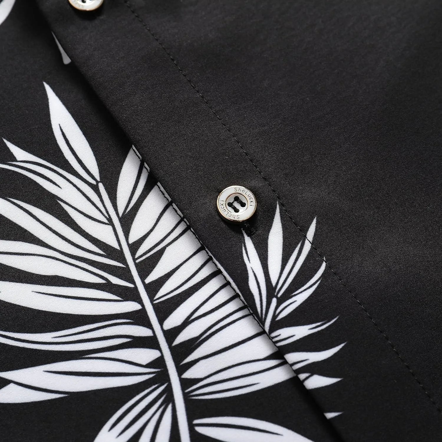 SheLucki Hawaiian Shirt for Men, Unisex Summer Beach Casual Short Sleeve Button Down Shirts, Printed Palmshadow Clothing
