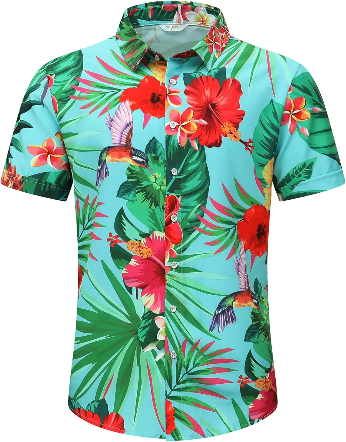 SheLucki Hawaiian Shirt for Men, Unisex Summer Beach Casual Short Sleeve Button Down Shirts, Printed Palmshadow Clothing