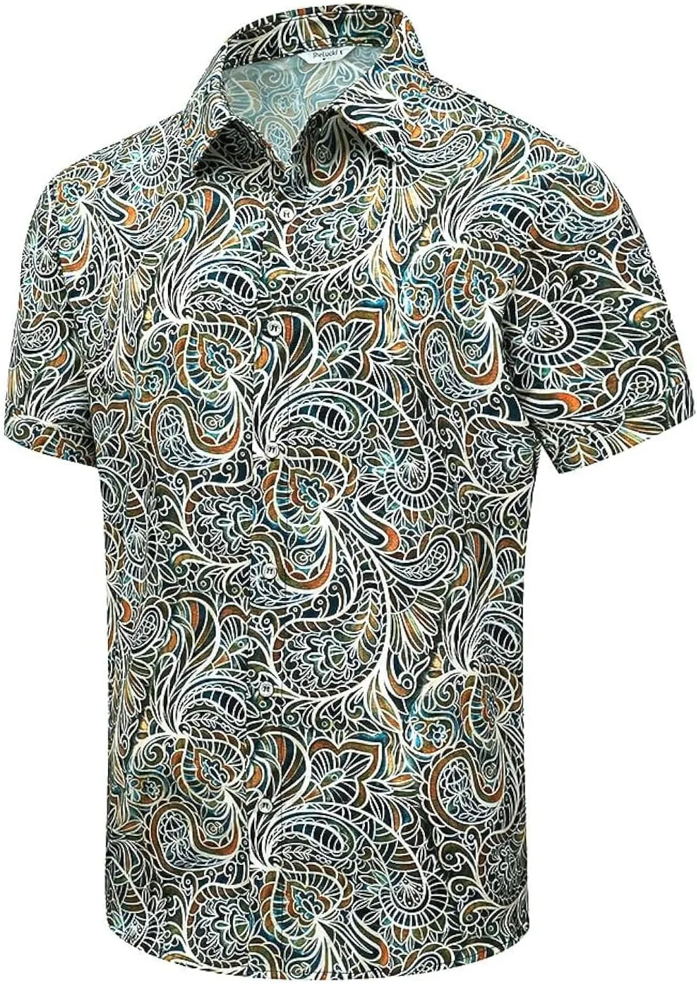 SheLucki Hawaiian Shirt for Men, Unisex Summer Beach Casual Short Sleeve Button Down Shirts, Printed Palmshadow Clothing