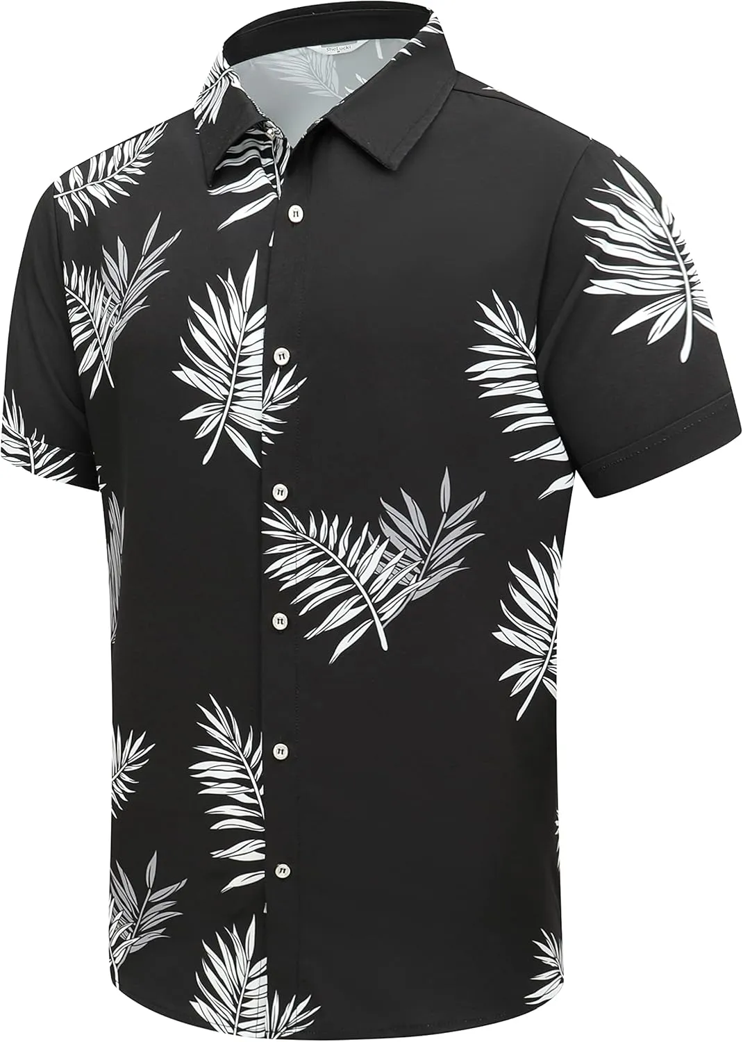 SheLucki Hawaiian Shirt for Men, Unisex Summer Beach Casual Short Sleeve Button Down Shirts, Printed Palmshadow Clothing
