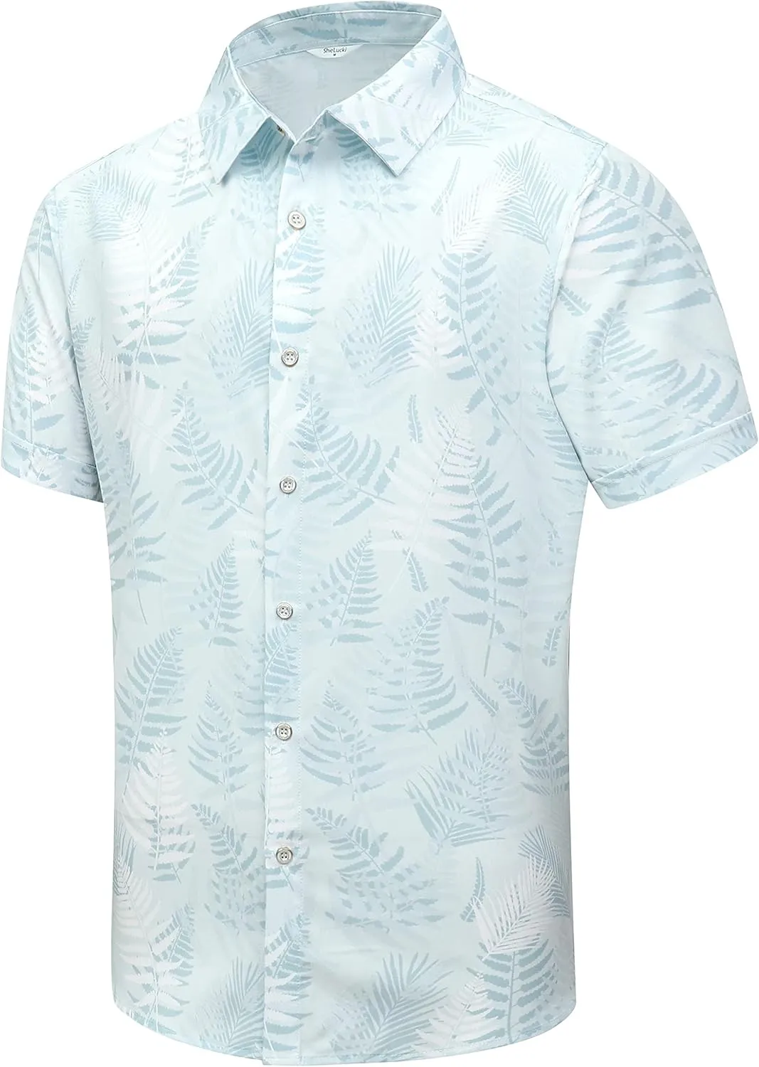SheLucki Hawaiian Shirt for Men, Unisex Summer Beach Casual Short Sleeve Button Down Shirts, Printed Palmshadow Clothing