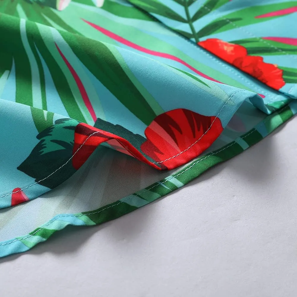 SheLucki Hawaiian Shirt for Men, Unisex Summer Beach Casual Short Sleeve Button Down Shirts, Printed Palmshadow Clothing