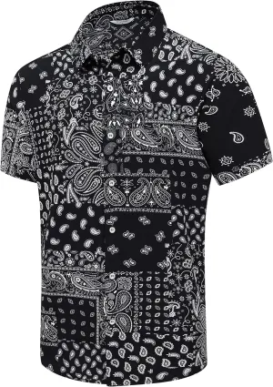 SheLucki Hawaiian Shirt for Men, Unisex Summer Beach Casual Short Sleeve Button Down Shirts, Printed Palmshadow Clothing