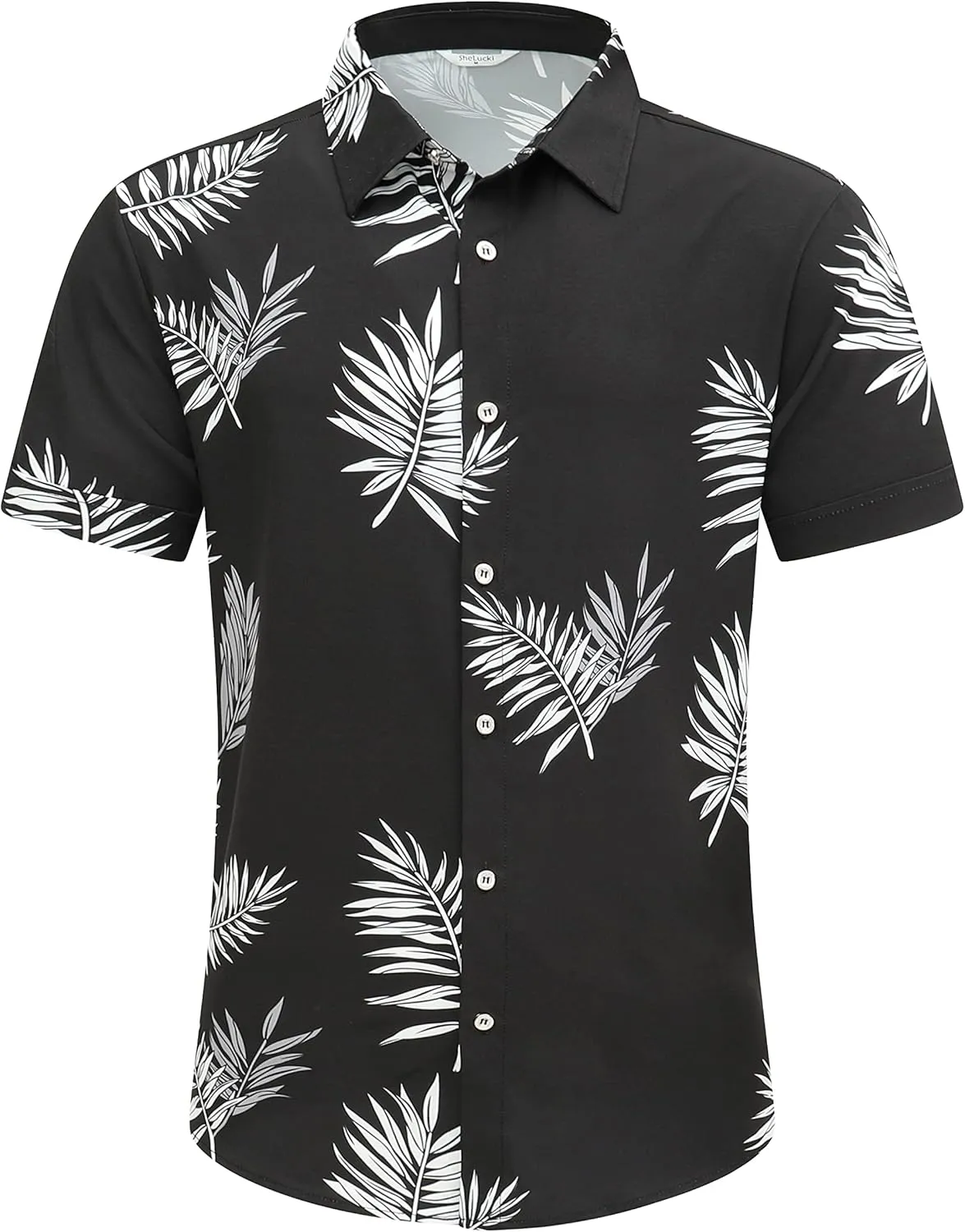 SheLucki Hawaiian Shirt for Men, Unisex Summer Beach Casual Short Sleeve Button Down Shirts, Printed Palmshadow Clothing