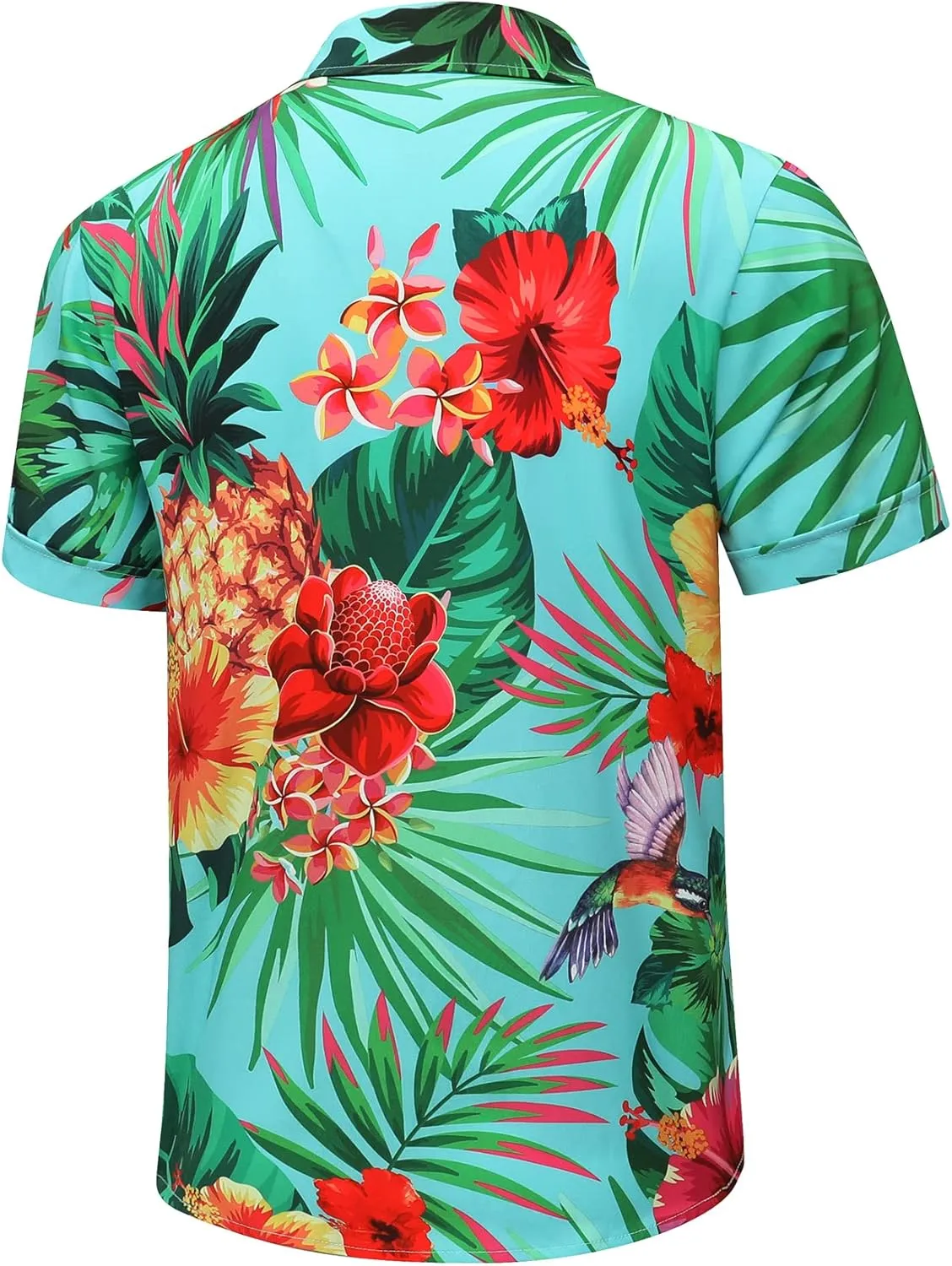 SheLucki Hawaiian Shirt for Men, Unisex Summer Beach Casual Short Sleeve Button Down Shirts, Printed Palmshadow Clothing