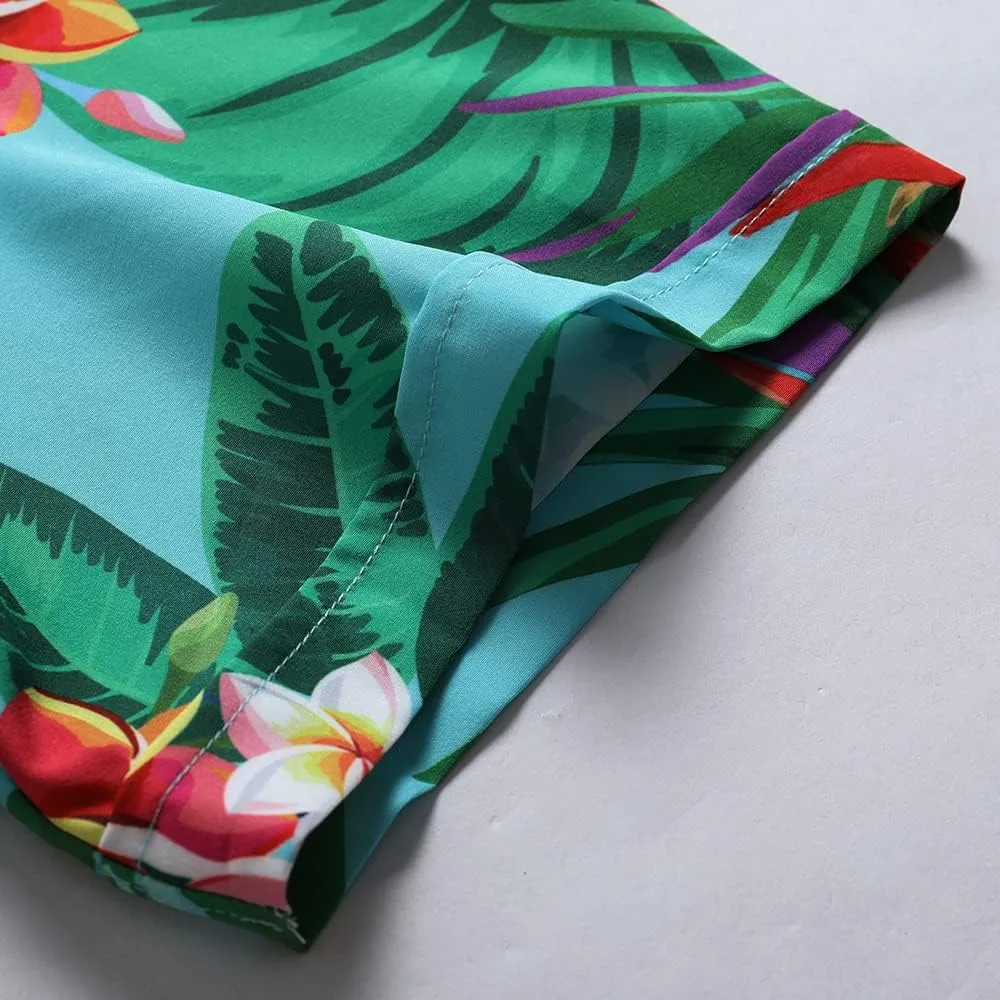 SheLucki Hawaiian Shirt for Men, Unisex Summer Beach Casual Short Sleeve Button Down Shirts, Printed Palmshadow Clothing