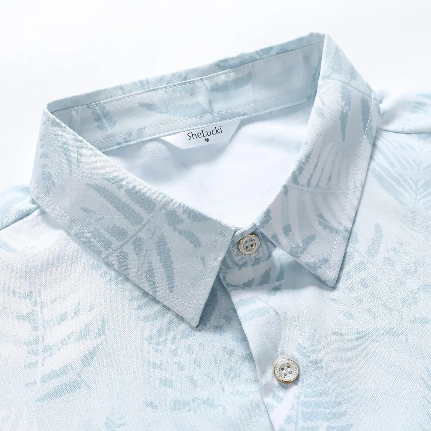SheLucki Hawaiian Shirt for Men, Unisex Summer Beach Casual Short Sleeve Button Down Shirts, Printed Palmshadow Clothing