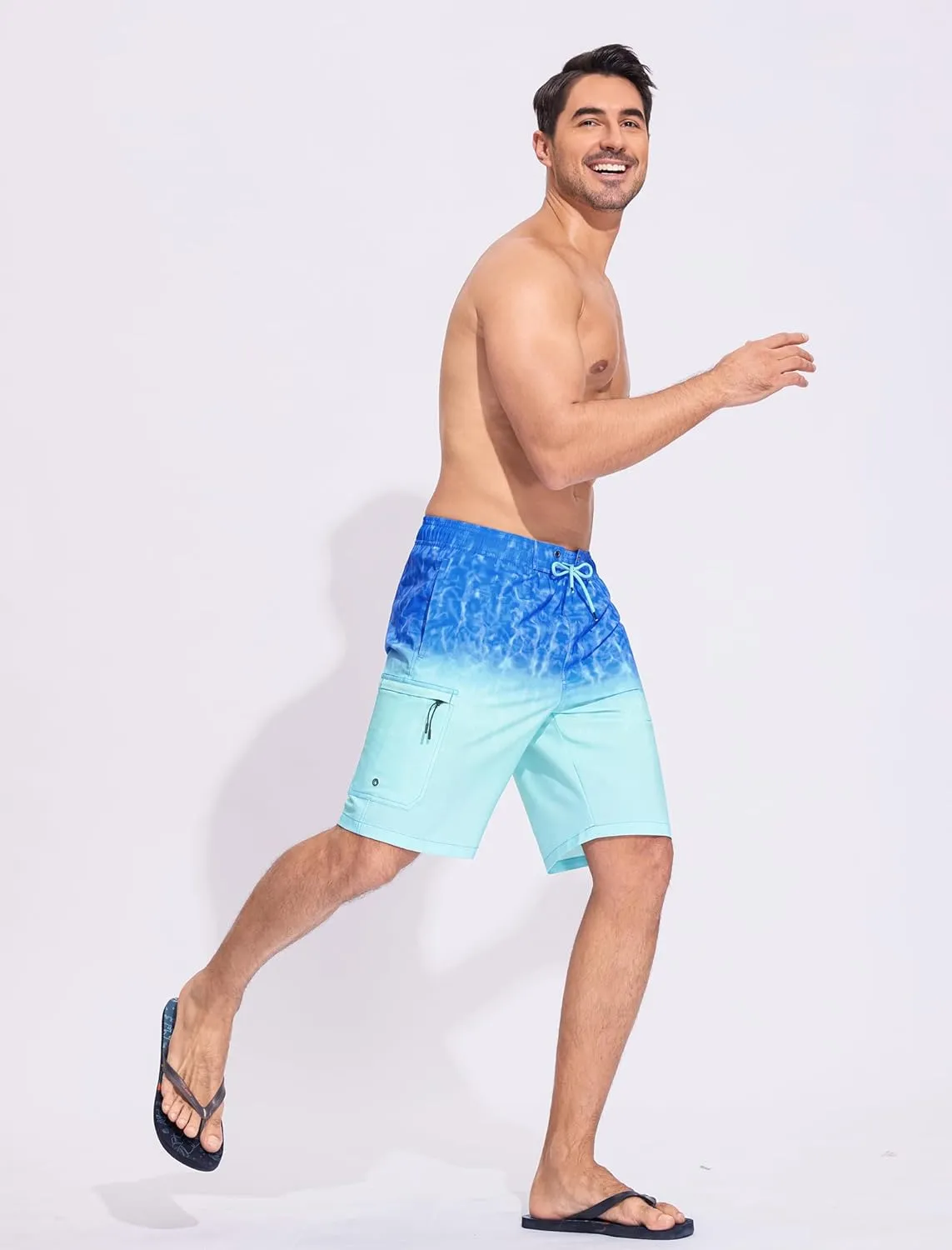 SILKWORLD Mens Swim Trunks Quick Dry Bathing Suit 9 Inch Swim Shorts with Mesh Lining and Zipper Cargo Pockets