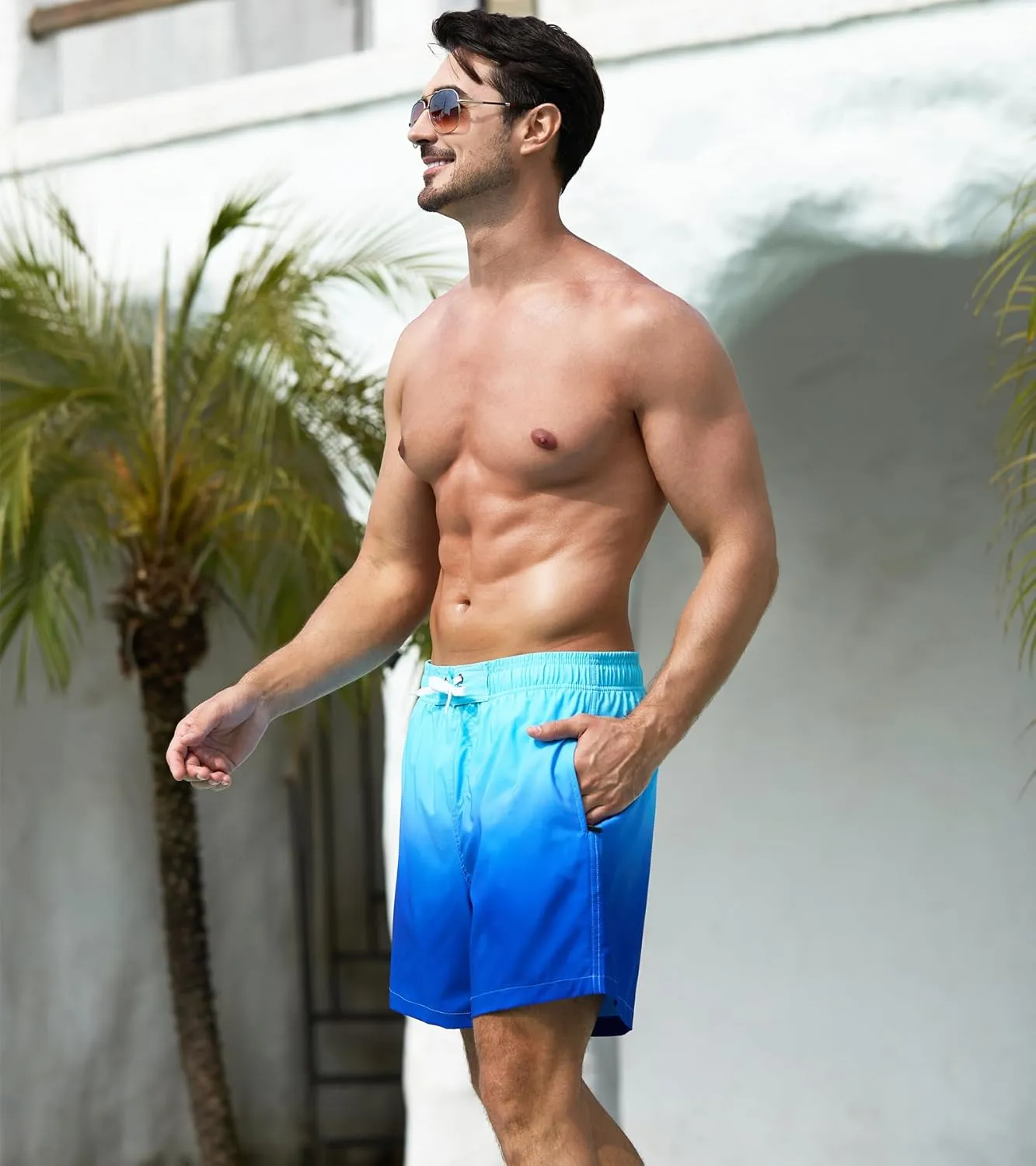 SILKWORLD Mens Swimming Trunks 2 in 1 Quick Dry Bathing Suit Elastic Waist Beach Shorts with Zipper Pockets