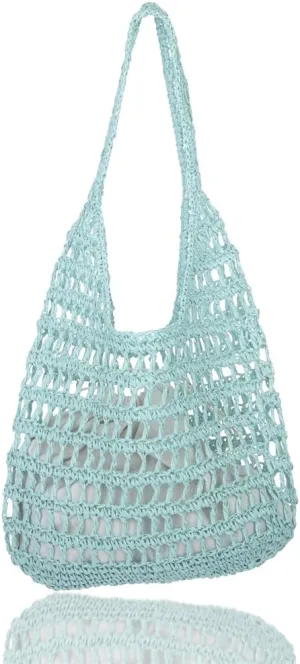 Sither Crochet Bags for Women Summer Beach Mesh Bag Plastic Handbags Knit Hollow Hobo Bag for Gift