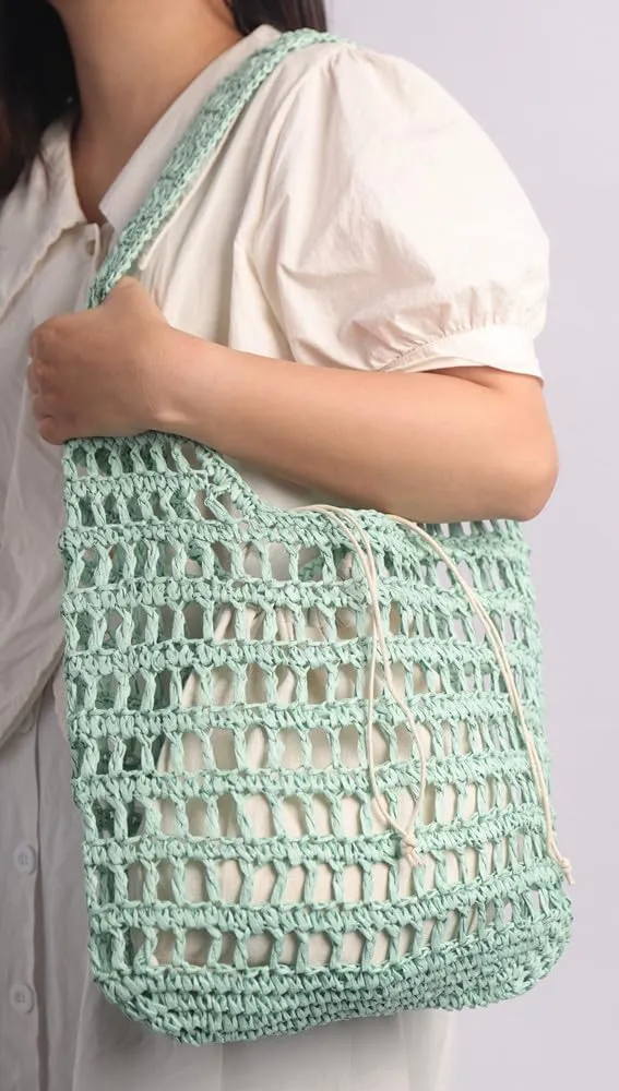 Sither Crochet Bags for Women Summer Beach Mesh Bag Plastic Handbags Knit Hollow Hobo Bag for Gift