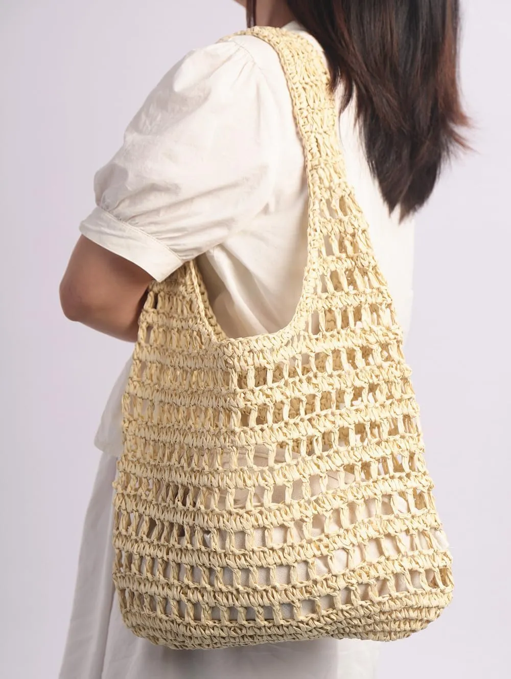 Sither Crochet Bags for Women Summer Beach Mesh Bag Plastic Handbags Knit Hollow Hobo Bag for Gift