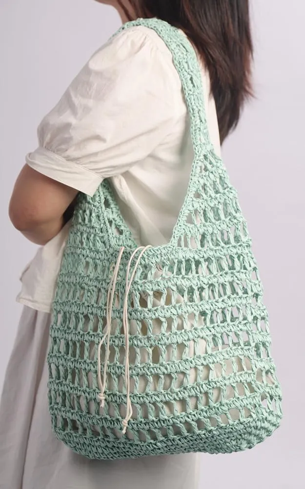 Sither Crochet Bags for Women Summer Beach Mesh Bag Plastic Handbags Knit Hollow Hobo Bag for Gift