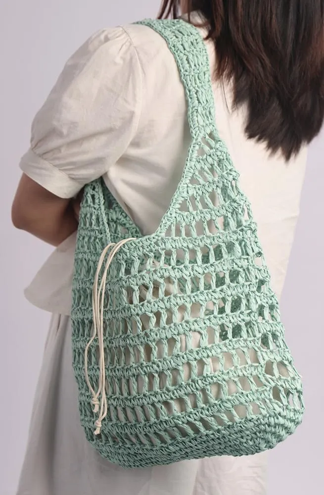 Sither Crochet Bags for Women Summer Beach Mesh Bag Plastic Handbags Knit Hollow Hobo Bag for Gift
