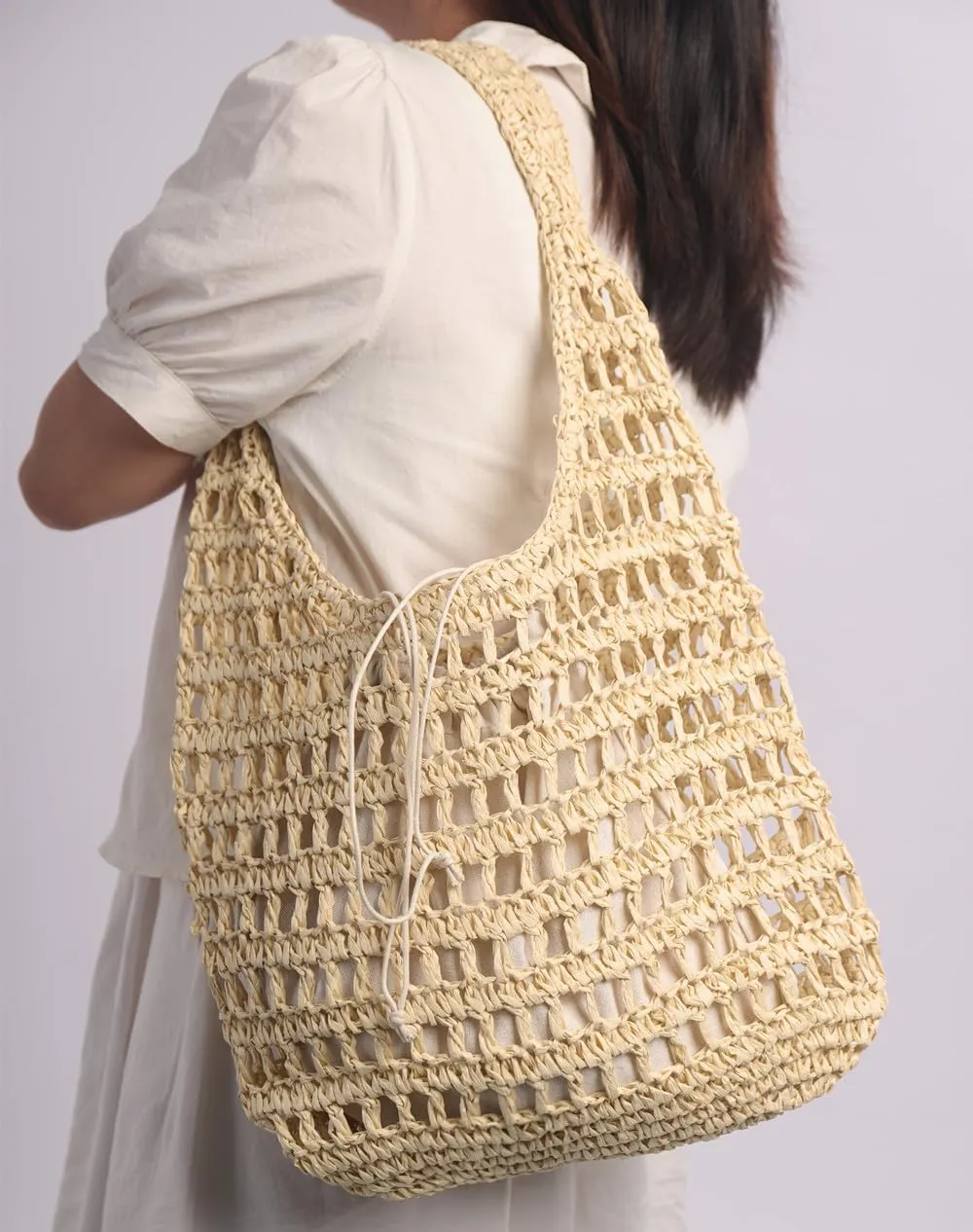 Sither Crochet Bags for Women Summer Beach Mesh Bag Plastic Handbags Knit Hollow Hobo Bag for Gift
