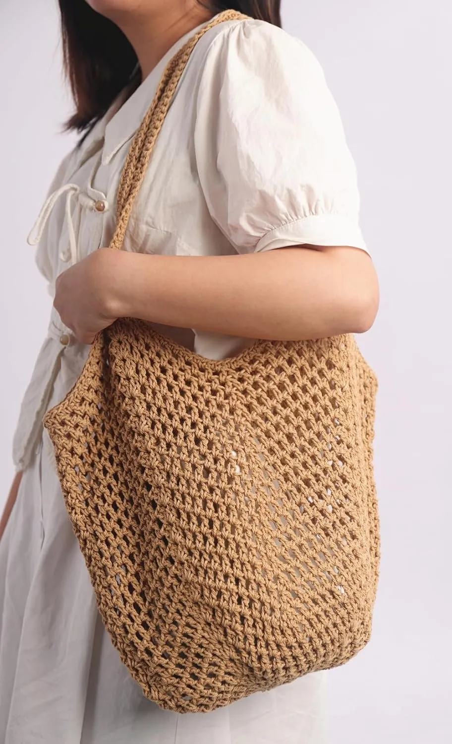 Sither Crochet Bags for Women Summer Beach Travel Mesh Bag Handbags Knit Hollow Hobo Bag for Gift