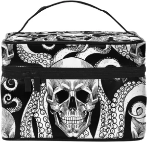 Skull Tentacle Makeup Bag for Women Large Travel Toiletry Bag Durable Double Zippers Make up Bag with Handle Portable Cosmetic Bag for Traveling Skincare Makeup Case Organizer