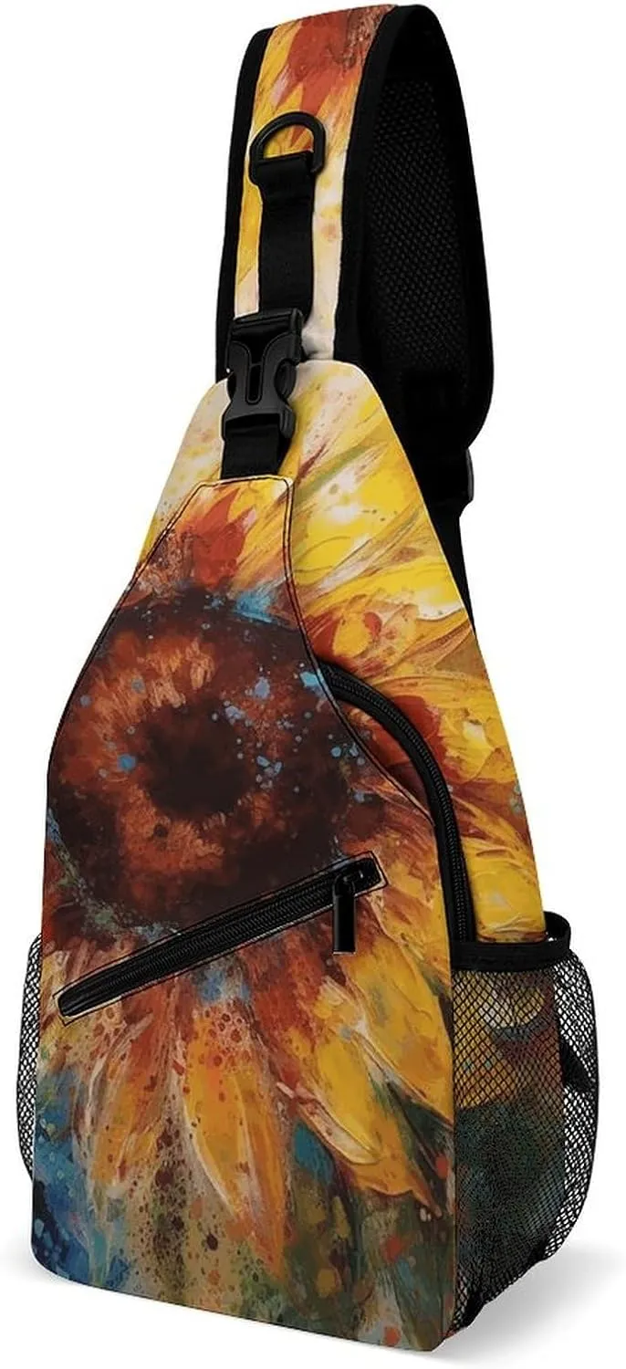 Sling Bags Abstract Sunflower Multicolor Chest Bag for Men Women Shoulder Bag for Travel Sport Chest Pack