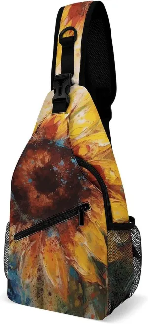 Sling Bags Abstract Sunflower Multicolor Chest Bag for Men Women Shoulder Bag for Travel Sport Chest Pack