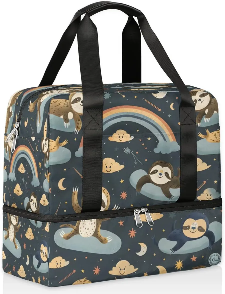 Sloth Rainbow Moon Travel Duffel Bag Dry Wet Separated Sports Tote Travel Duffle Bag Gym Workout Bag Women Travel Duffel Bag for Women, Travel, Gym, Work