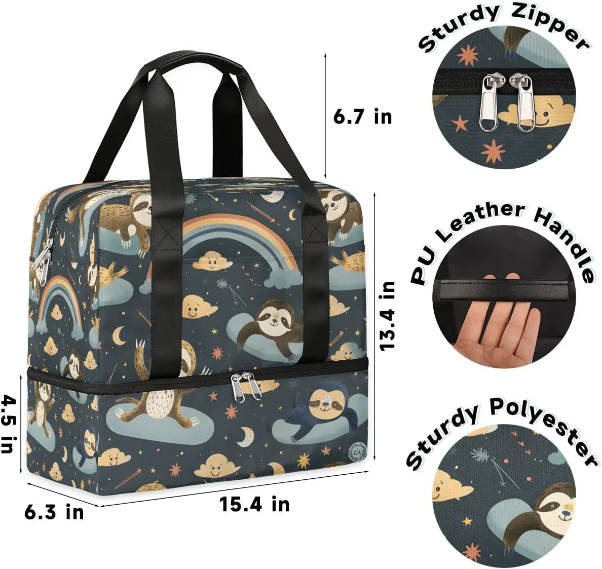 Sloth Rainbow Moon Travel Duffel Bag Dry Wet Separated Sports Tote Travel Duffle Bag Gym Workout Bag Women Travel Duffel Bag for Women, Travel, Gym, Work