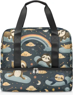 Sloth Rainbow Moon Travel Duffel Bag Dry Wet Separated Sports Tote Travel Duffle Bag Gym Workout Bag Women Travel Duffel Bag for Women, Travel, Gym, Work