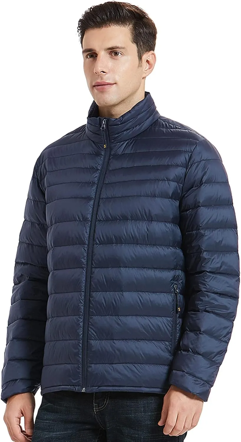 SLOW DOWN Men Lightweight Down Puffer Jakcet, Packable Winter Puffy Down Jacket
