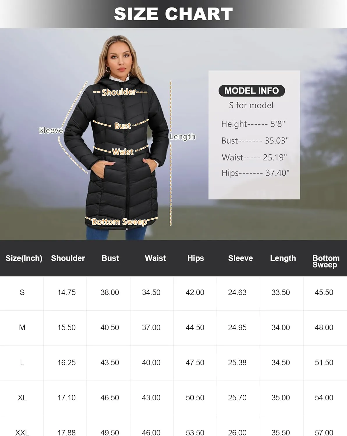 SLOWTOWN Women’s Packable Puffer Coat Lightweight Hooded Puffer Jakcet Mid Length Warm Winter Coat