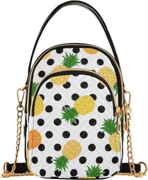 Small Crossbody Bags Pineapples Black Polka Dots Shoulder Bag for Women Quilted Wave Cross Body Bag