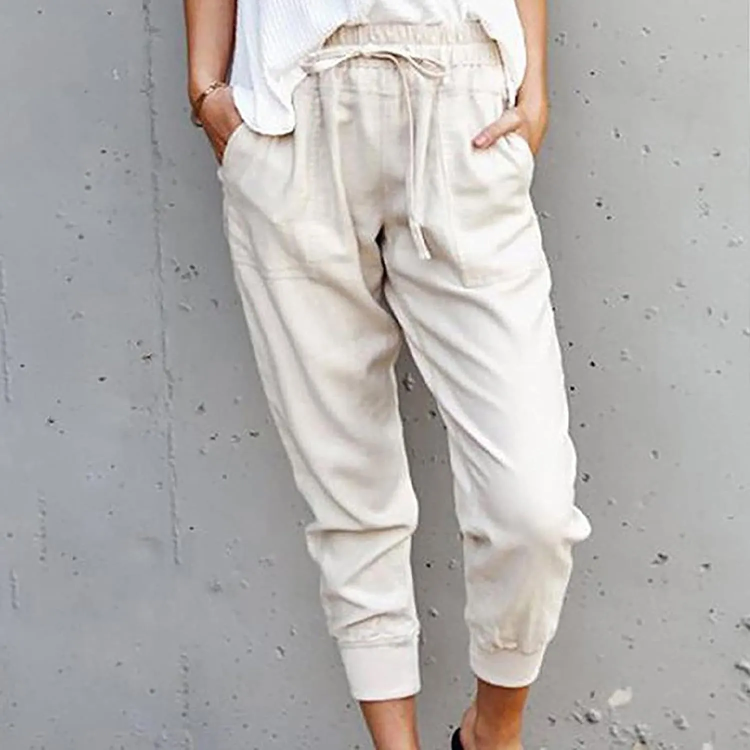 SMIDOW Capri Sweatpants for Women Dressy Casual Elastic Waist Drawstring Jogger Running Pant Loose Fit Lounge Pants