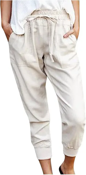 SMIDOW Capri Sweatpants for Women Dressy Casual Elastic Waist Drawstring Jogger Running Pant Loose Fit Lounge Pants