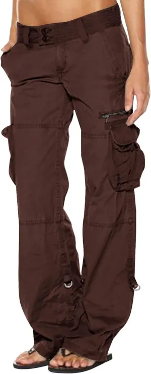 SMIDOW Low Rise Cargo Pants for Women Plus Size Baggy Stretchy Wide Leg Pants Pockets Y2K Streetwear Combat Military Trousers