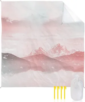 Smile Sunflower Beach Blanket, Pink Mountain Dreamy Clouds Beach Mat 83"x79" Large Picnic Blanket,Sandproof Waterproof Outdoor Beach Blankets for Travel Camping Hiking Beach Vacation