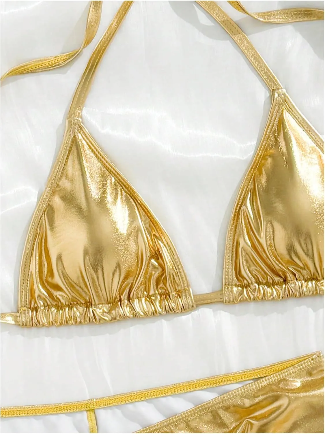 SOLY HUX Women's 3 Piece Swimsuit Metallic Halter Triangle Bikini Set Bathing Suit with Cover Up Beach Skirt
