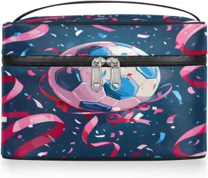 Space Ballpark Makeup Bag,Intergalactic Football Match Portable Cosmetic Bag, Large Capacity Travel Toiletry Bag Wash Bag with Compartments and Handles- Cosmetic Case Organizer for Ladies Traveling