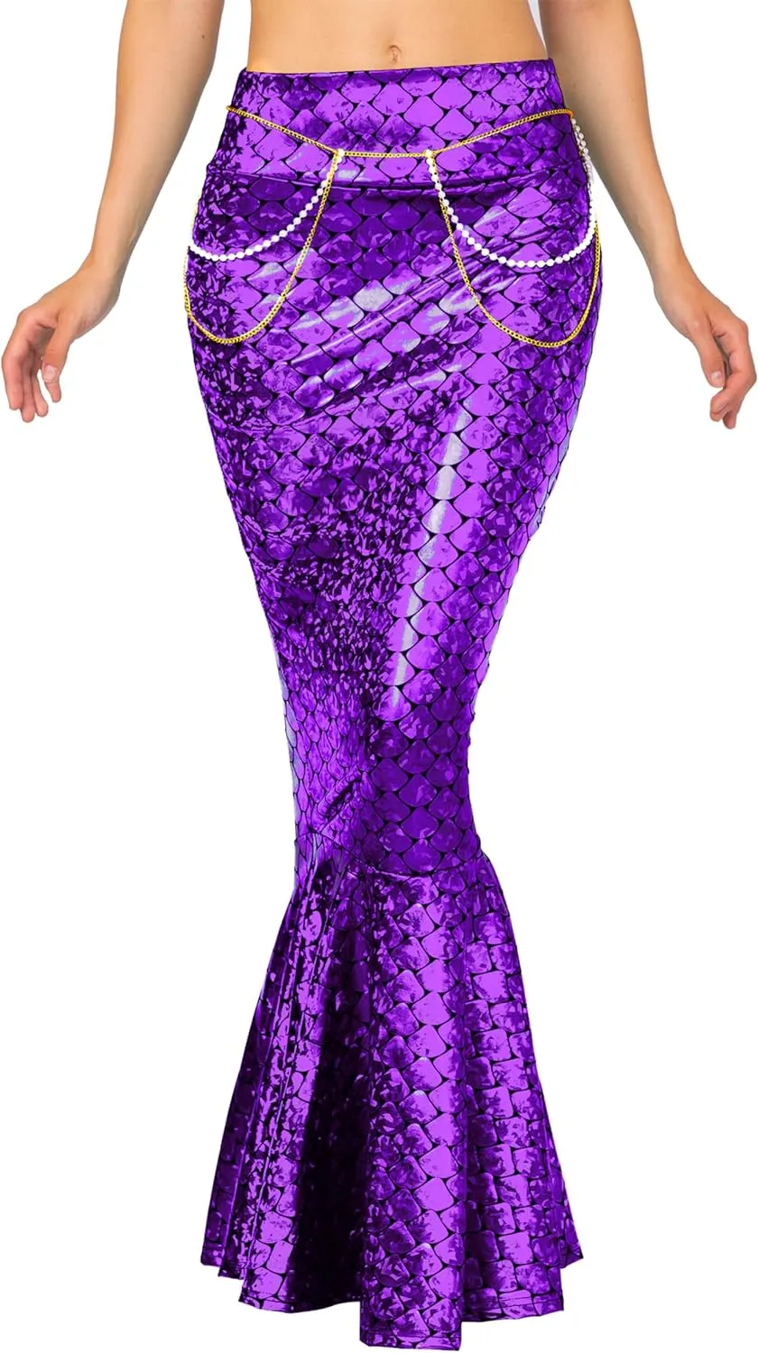 Spooktacular Creations Adult Metallic Hologram Shiny Mermaid Skirt Costume Role Play for Halloween Costumes Party Events