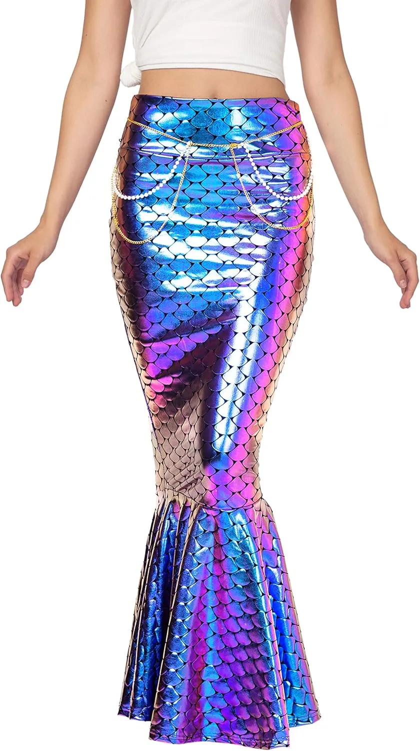Spooktacular Creations Adult Metallic Hologram Shiny Mermaid Skirt Costume Role Play for Halloween Costumes Party Events