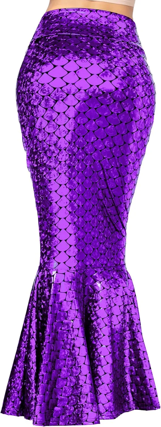 Spooktacular Creations Adult Metallic Hologram Shiny Mermaid Skirt Costume Role Play for Halloween Costumes Party Events