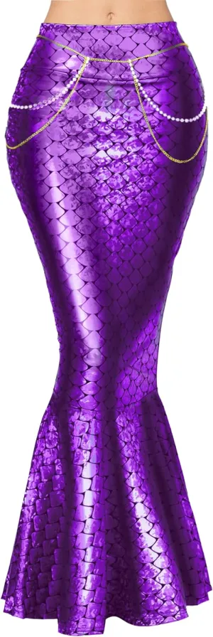 Spooktacular Creations Adult Metallic Hologram Shiny Mermaid Skirt Costume Role Play for Halloween Costumes Party Events